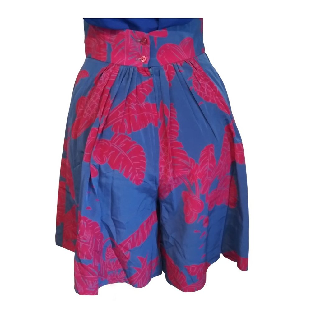 Blue & Pink Tropical Print Vintage Wide-Leg Shorts by Diane Gilman for Cabal - Picture 2 of 9